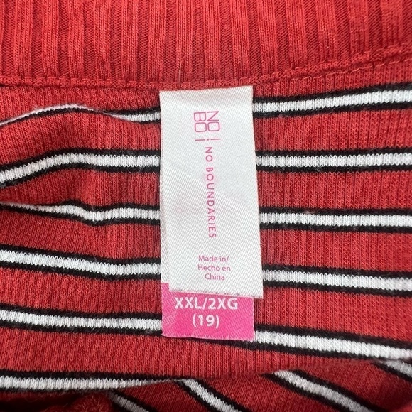 No Boundaries Red Black Striped Collared Short Sleeve Top Size XXL Women’s - Picture 2 of 5